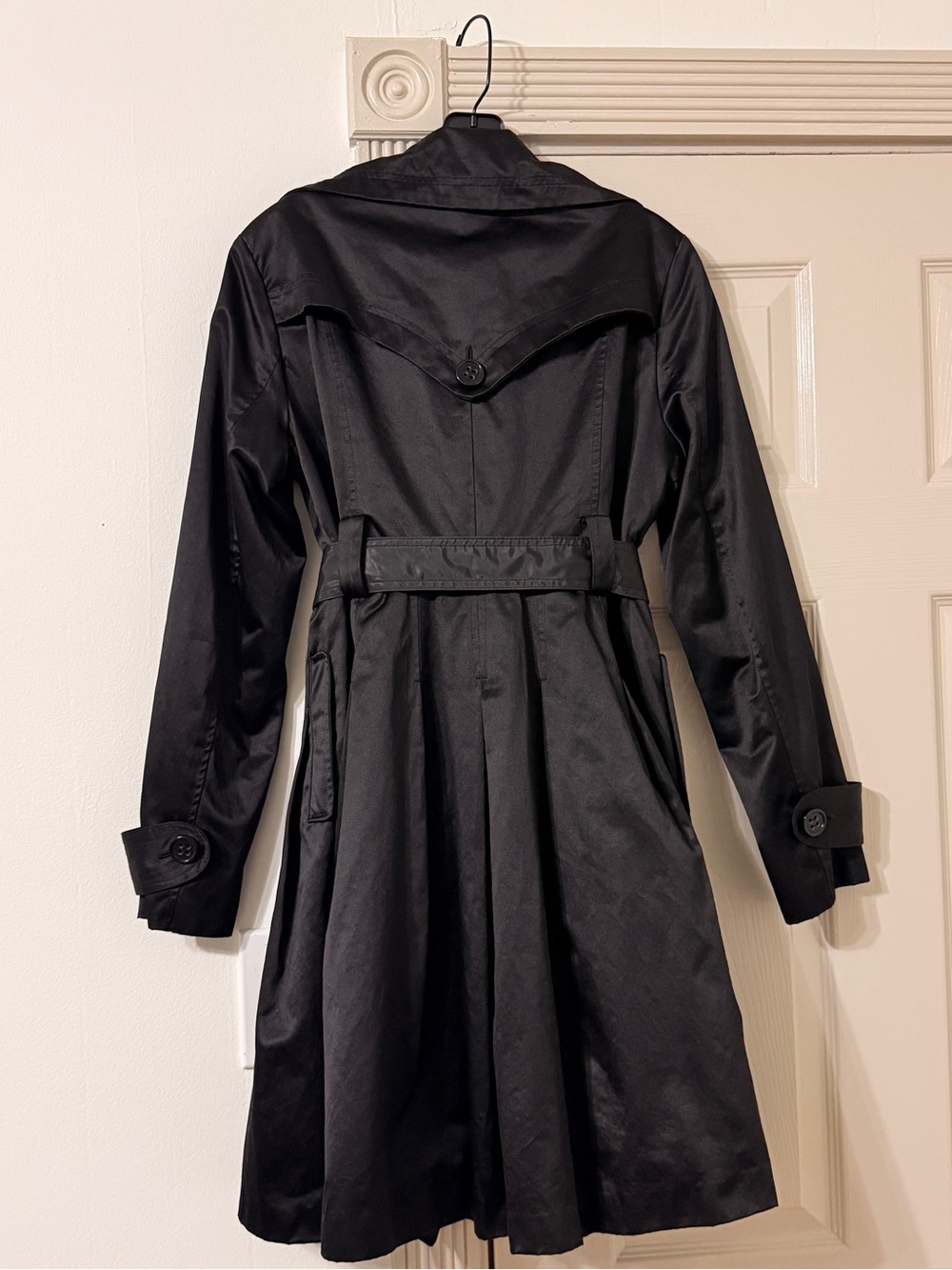 Bebe Y2K Women's Trench Coat Vintage Belted Flared Black sz M - Picture 4 of 9